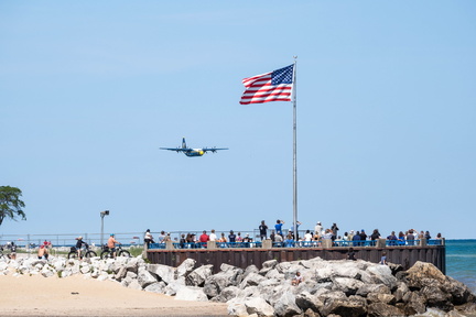 Blue Angels Fat Albert C-130 Flyby with American Flag - Milwaukee Air Show 2025