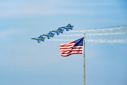 Blue Angels Formation Flight Over American Flag at 2025 Waterstone Bank Air Show Milwaukee